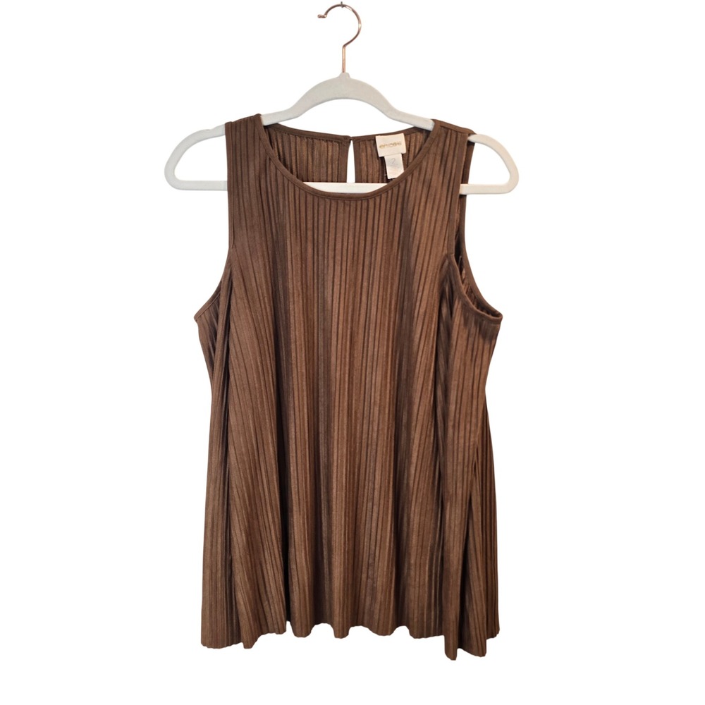 Chico's Cold Shoulder Top Women Size L Brown NWT Pleated Keyhole Back